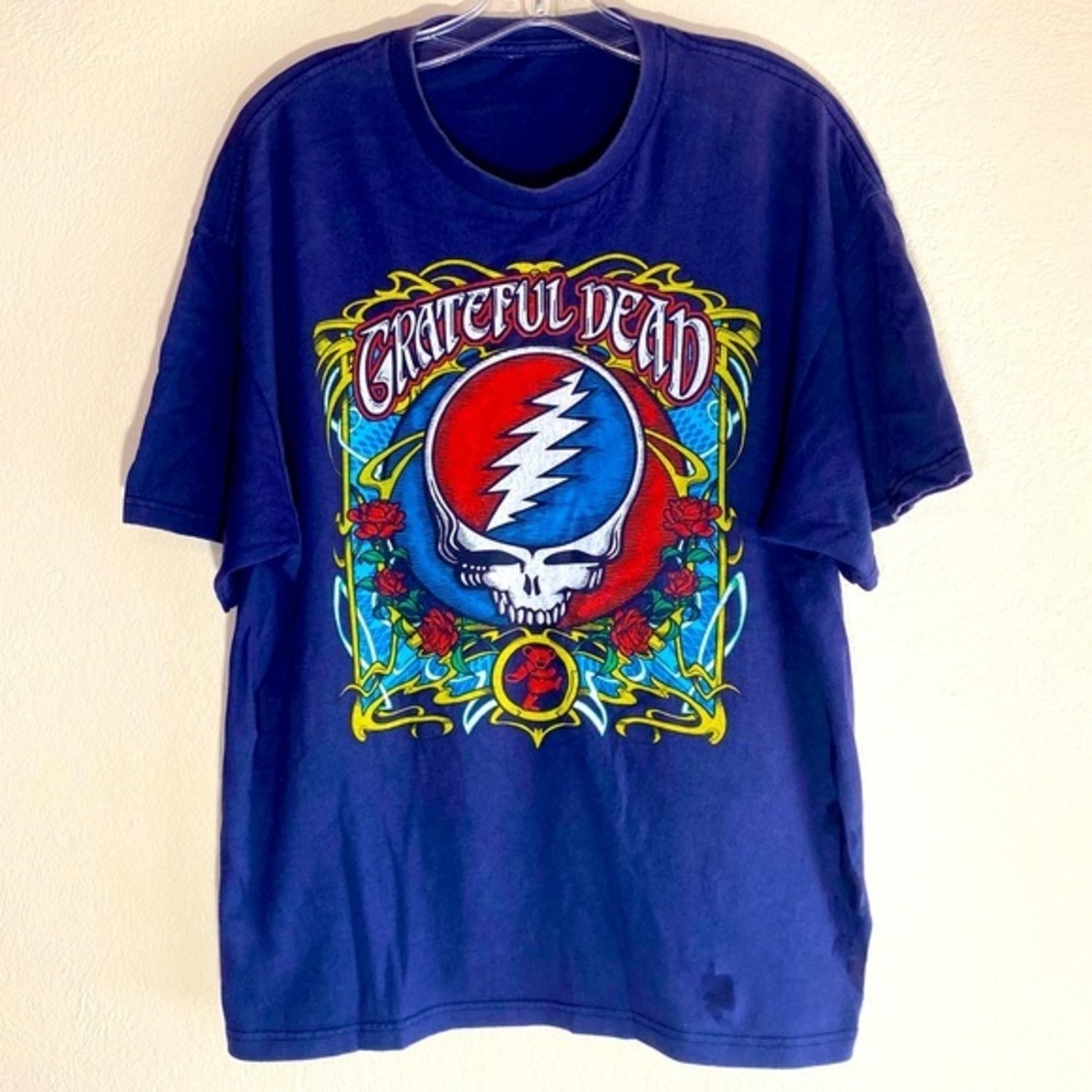 Vintage Grateful Dead T Shirt Graphic Print Band Tee Navy Blue Rock Music